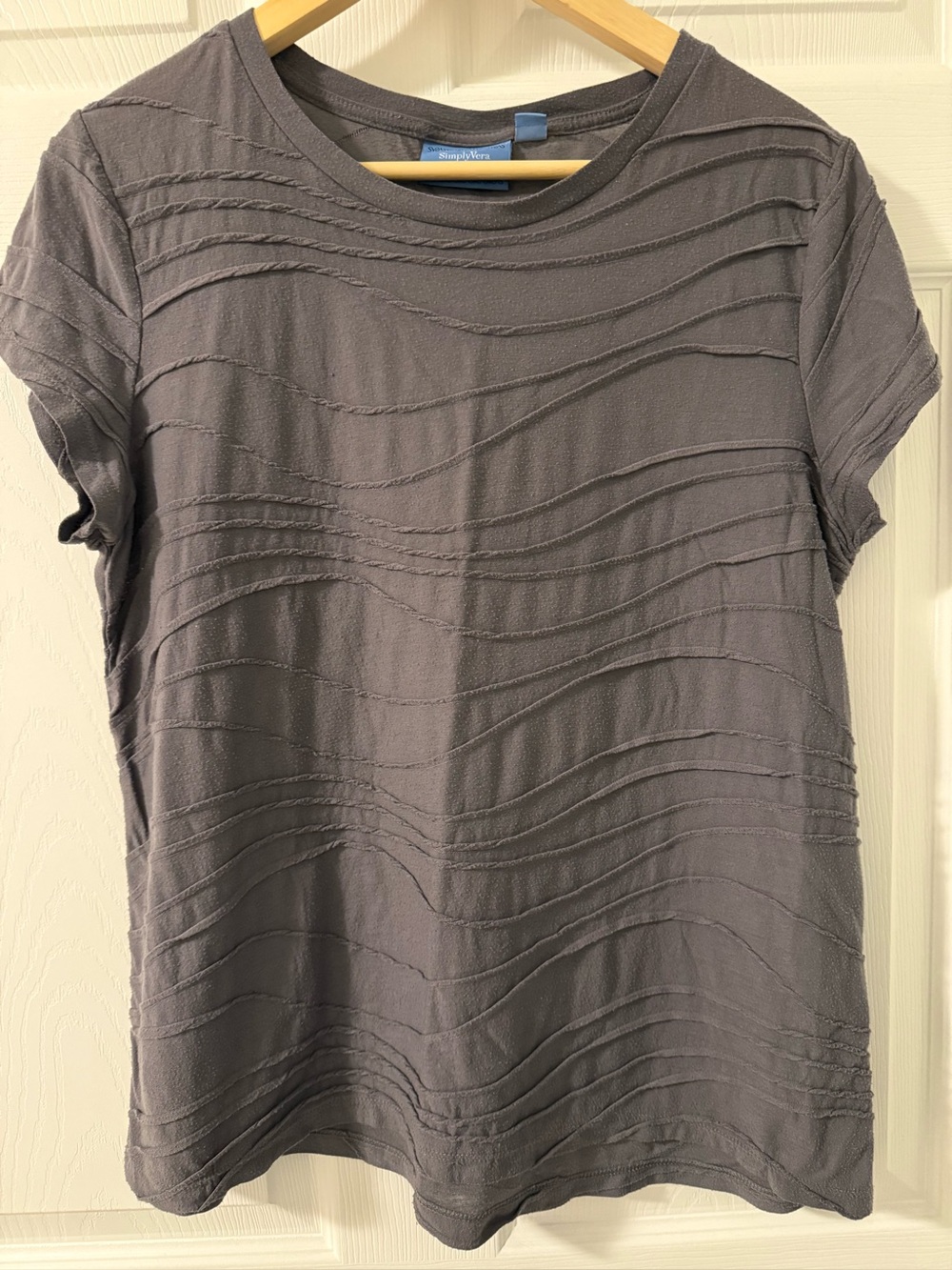 Simply Vera Vera Wang XL Gray Textured Wave Knit Short Sleeve Top